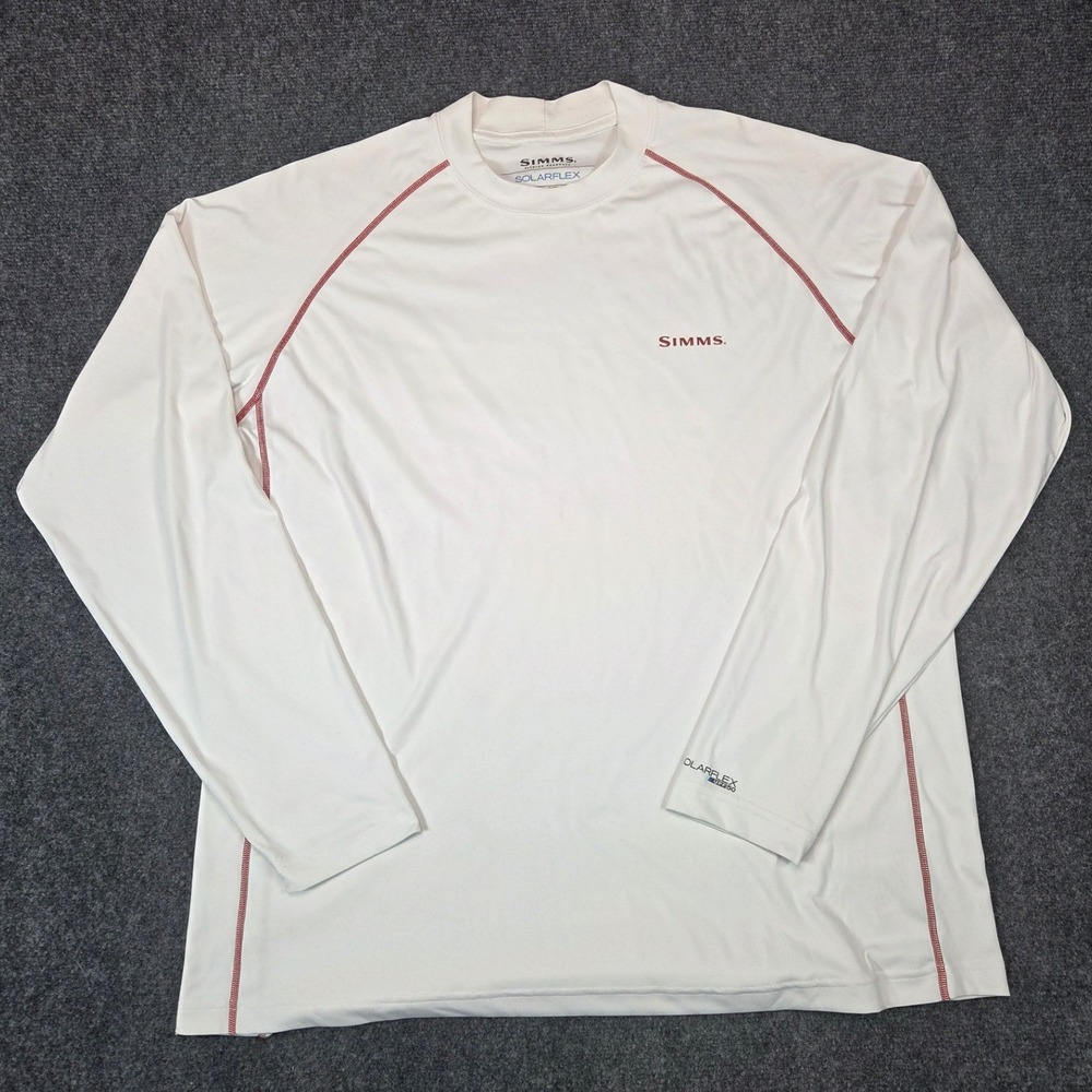 Simms SolarFlex Fishing Shirt Mens Large White UPF 50 Scheels Walleye Graphic